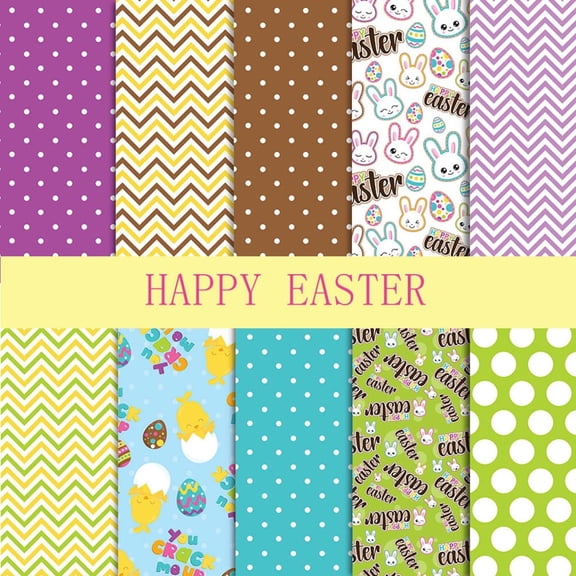 10Pcs Easter Fabric Bundles, 10x10inch Assorted 10 Patterns Bunny Chicken Printed Patchwork Fabric Squares Material for Quilting Sewing DIY Craft Projects(C)