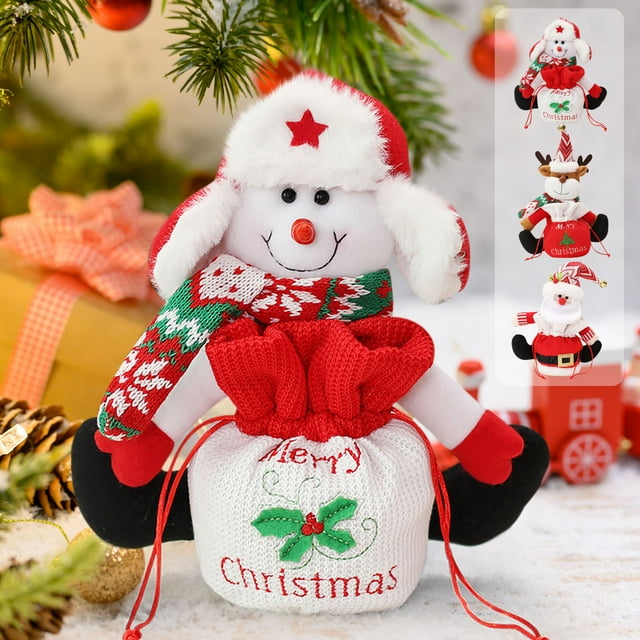 Xihbxyly Bolsa de Regalo Navideña, Decoración de Papá Noel, Bolsa de Almacenamiento de Muñeco de Nieve, Portátil para Regalos de Fiesta, para Colgar En La Pared o En El Árbol, Perfecta para Celebraci