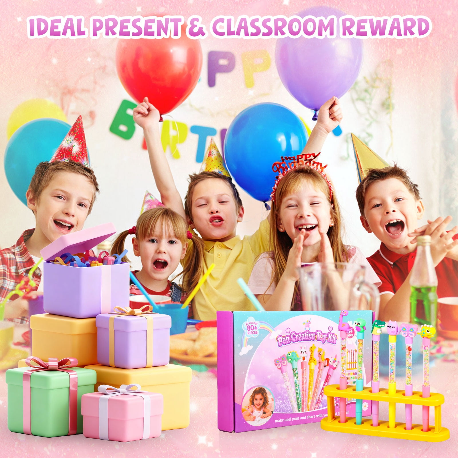DIY Glitter Gel Pen Making Kit Creative Glitter Pen Craft Kit with 20 Replacement Refill 2 Funnel 2 Spoon for 5 to 12 Years Old Girl Boy Plastic Colorful