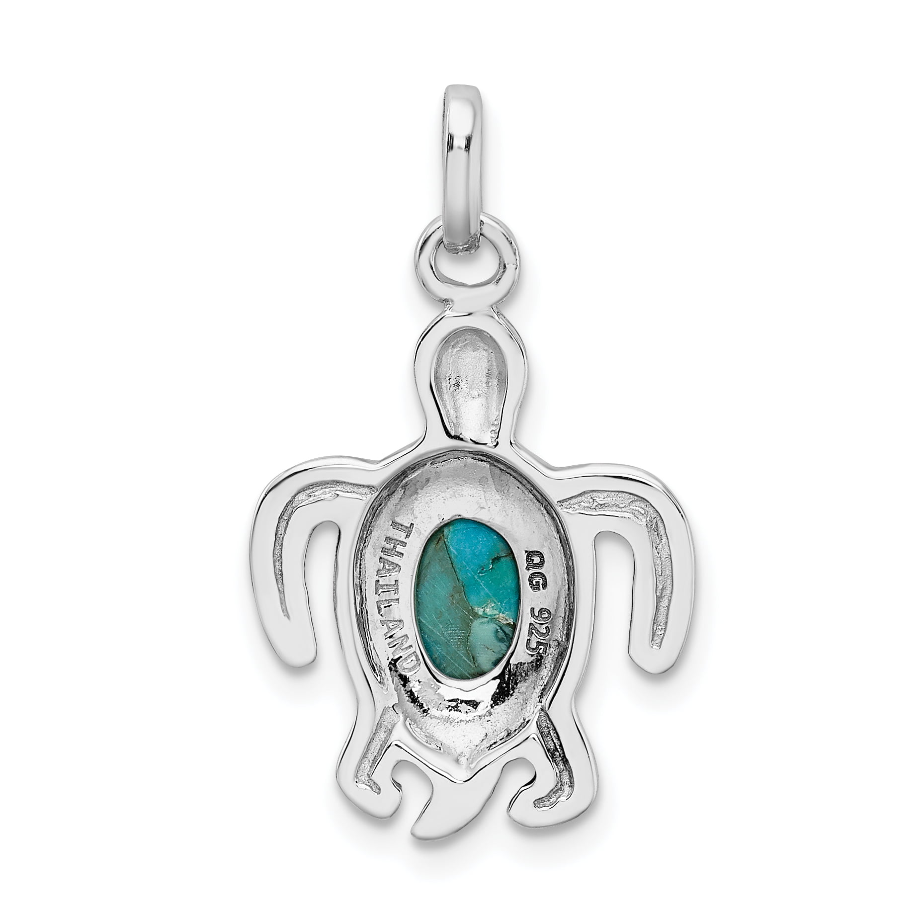 Sterling Silver Themed Jewelry Pendants & Charms Solid 15 mm 26.5 mm Rhodium/Oxidized Reconstituted Turquoise Turtle Pendant 