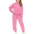thumbnail image 4 of Xdegoge Sweatsuits for Girls Long Sleeve Quarter Zip Stand Collar Sweatshirts with Thumb Hole Elastic Waist Pockets Joggers Casual Loose Plain Athletic 2 Piece Set Outfits, 5-14 Years, 4 of 9