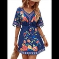 thumbnail image 1 of Vestido de Fiesta Bordado para Mujer, Talla Grande, Corta, Estilo Bohemio de Verano con Bolsillo. Azul XXL, 1 of 10