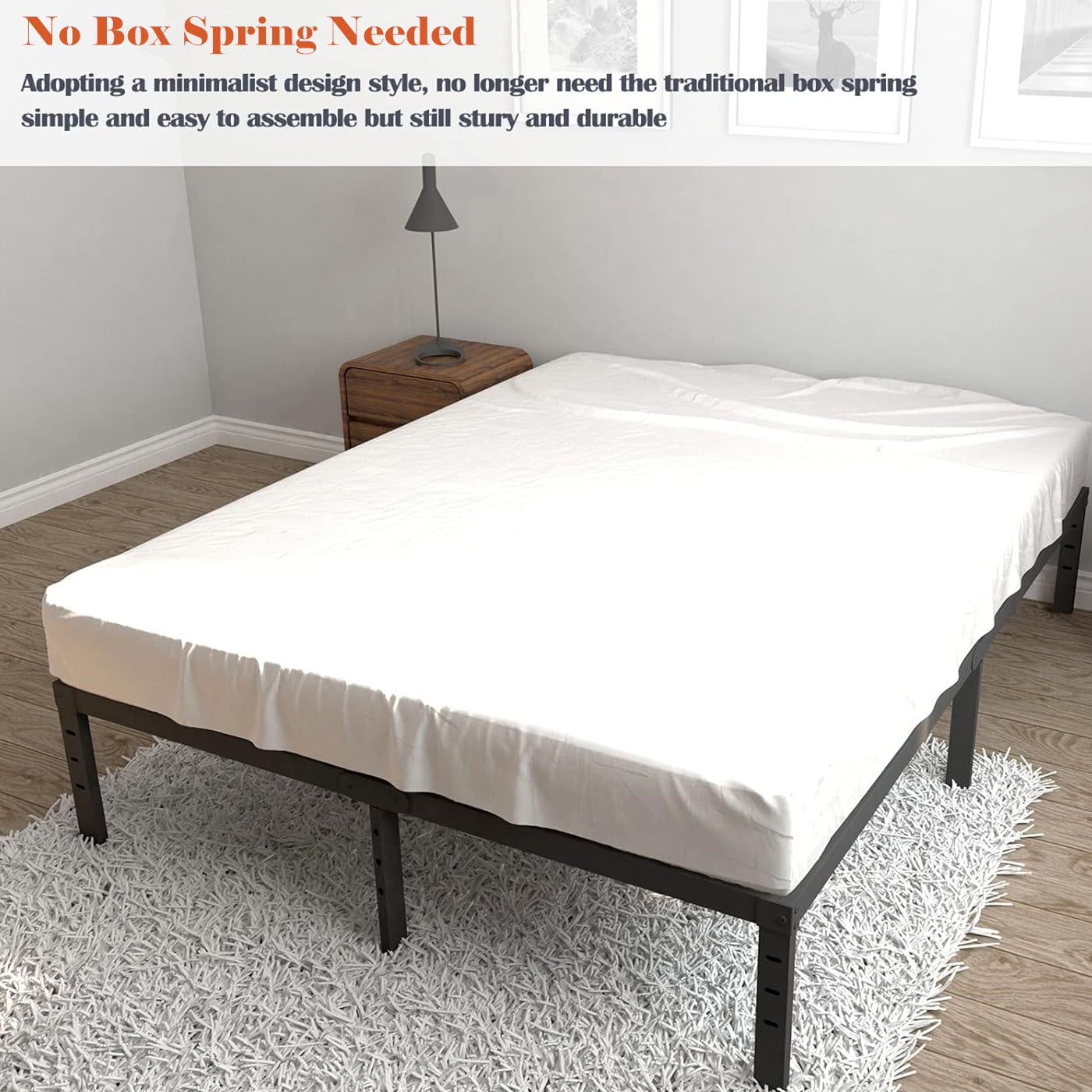Beddle Full Size Metal Bed Frame with Storage Space – Heavy Duty Platform, No Box Spring Needed, Black