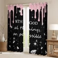 thumbnail image 2 of Homewish Sequins Diamonds Kitchen Curtains for Girls, With God All Things Are Possible Print Black Out Curtains Pack of 2 (42x63 Each), Pink Black, 2 of 5
