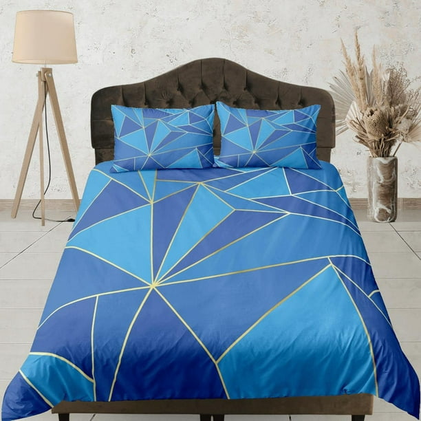 Juego de Cama Geométrico Azul Funda Nórdica de Lujo, Estética Ropa de Cama con Cremallera,