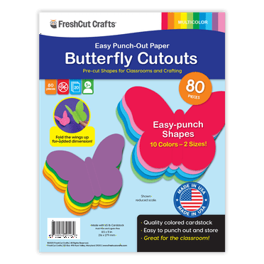 FreshCut Crafts Punch Out Paper Cutouts, Butterfly Shapes, Multicolor, 80 Pieces