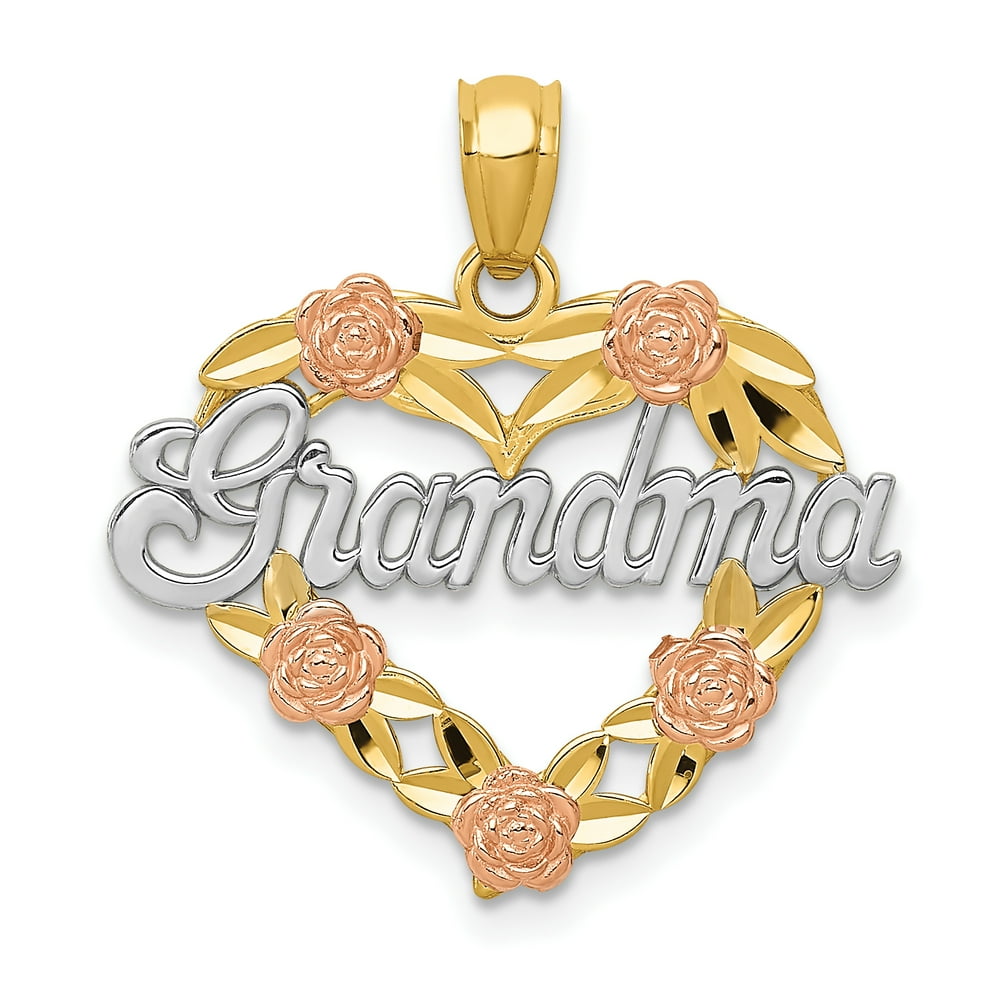 14kt Two Tone Yellow Gold Grandma Heart Pendant Charm