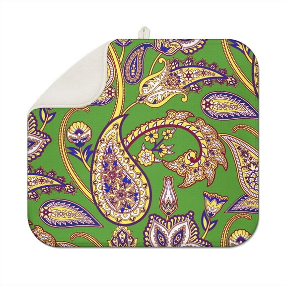 Paisley Boho Kitchen Drying Mat 18x16 Inch Super Absorbent Microfiber Dish Drying Mat Heat Resistant Countertop Pad with Vintage Paisley Pattern