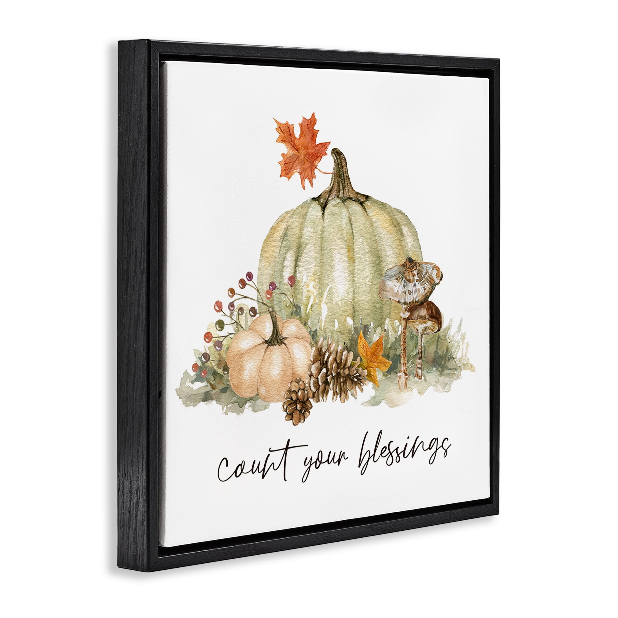 Stupell Industries Count Your Blessings Botanical & Floral Painting Black Floater Framed Canvas Art Prints Wall Art, 18 x 18