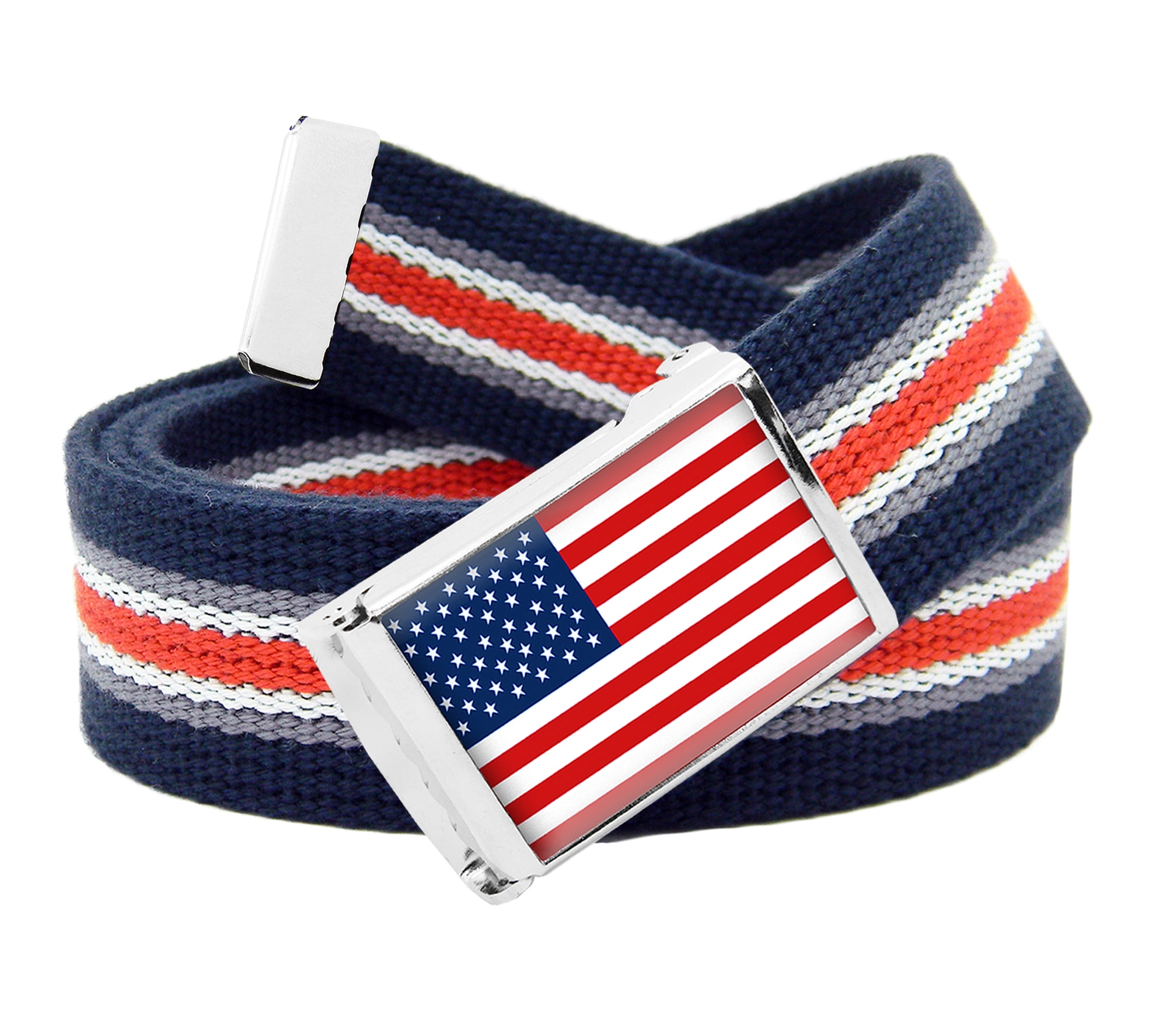 Build A Belt American Flag Flip Top Men's Belt Buckle with Canvas 