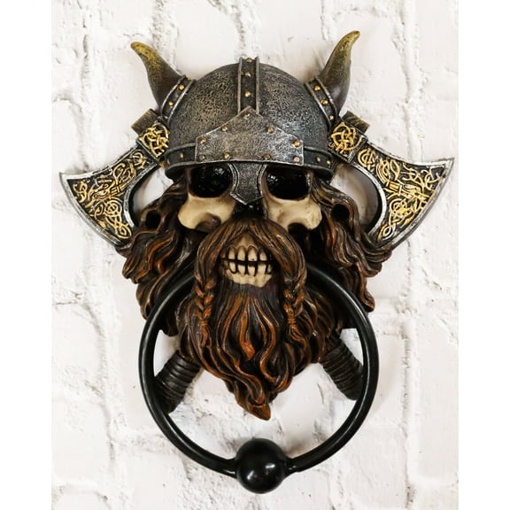 Viking Norse Berserker Warrior Chieftain Skull Rune Axes Decorative Door Knocker