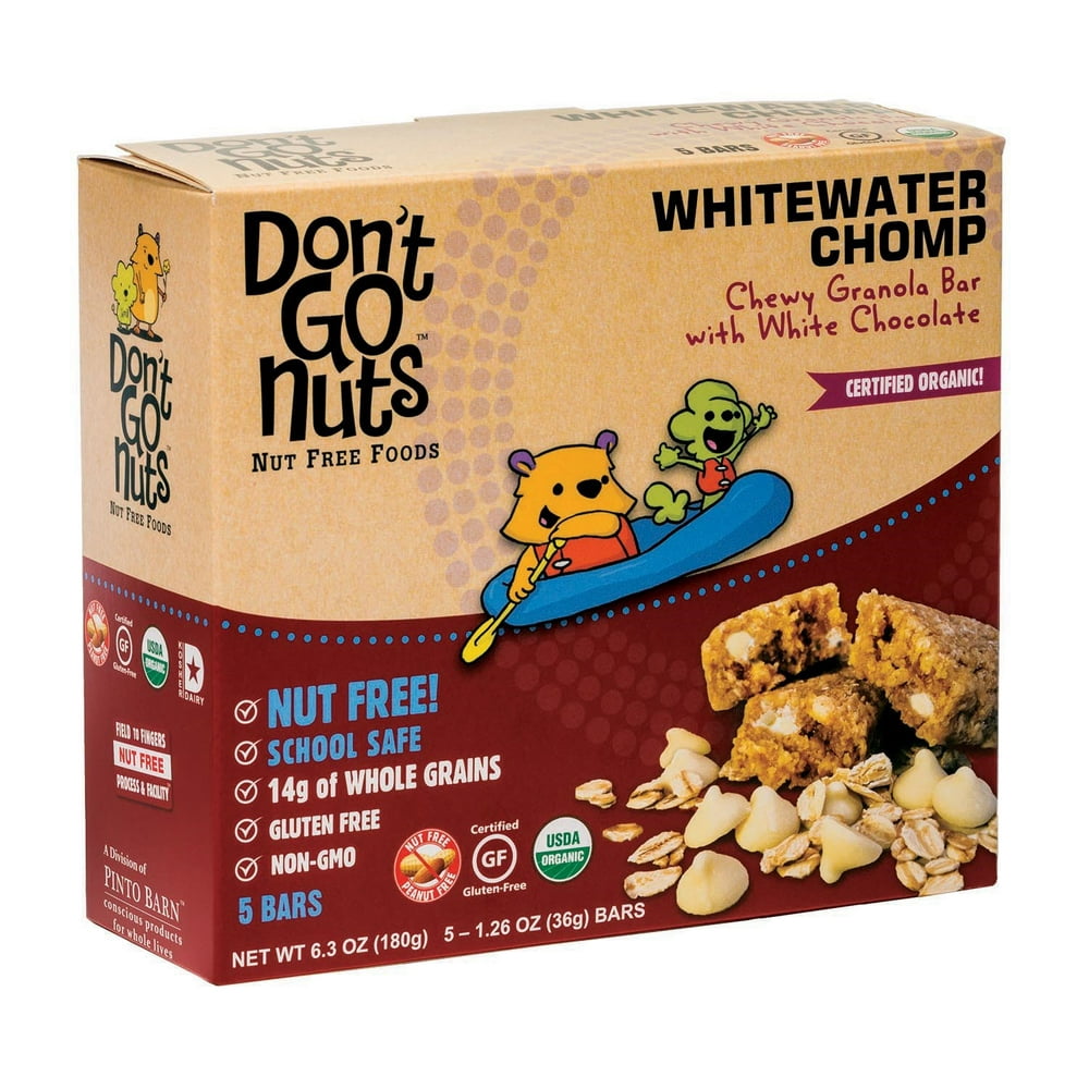 Don't Go Nuts White Chocolate Whitewater Chomp, 5 Bars, 1.26 Oz each, NutFree and School Safe