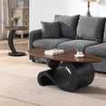 thumbnail image 3 of GZXS Modern Nesting Table Set of 2 - Oval Coffee Table and Round End Table, Luxury Accent Table w/ Metal Base, for Living Room and Apartment (Brown&Black), 3 of 9
