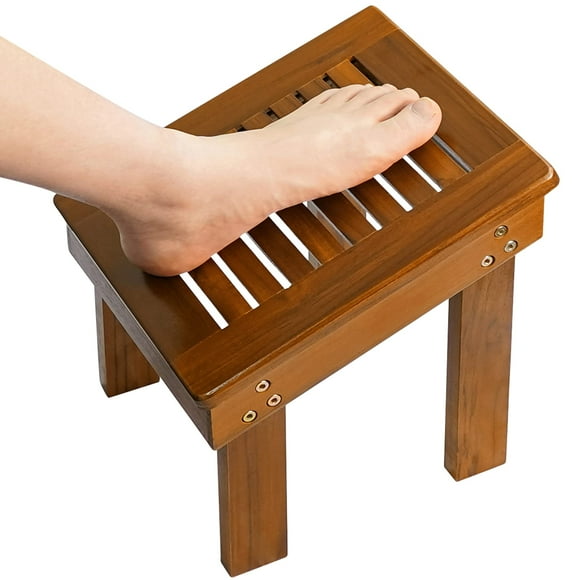 Utoplike Teak Shower Stool for Shaving Legs, Shower Foot Rest for Inside Shower, Sturdy Wooden Corner Shower Step for Bathroom