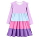 thumbnail image 3 of Vestido elástico de manga larga con bloques de color, corte A, estilo skater, para recital escolar, manga corta, cuello redondo, poliéster., 3 of 6