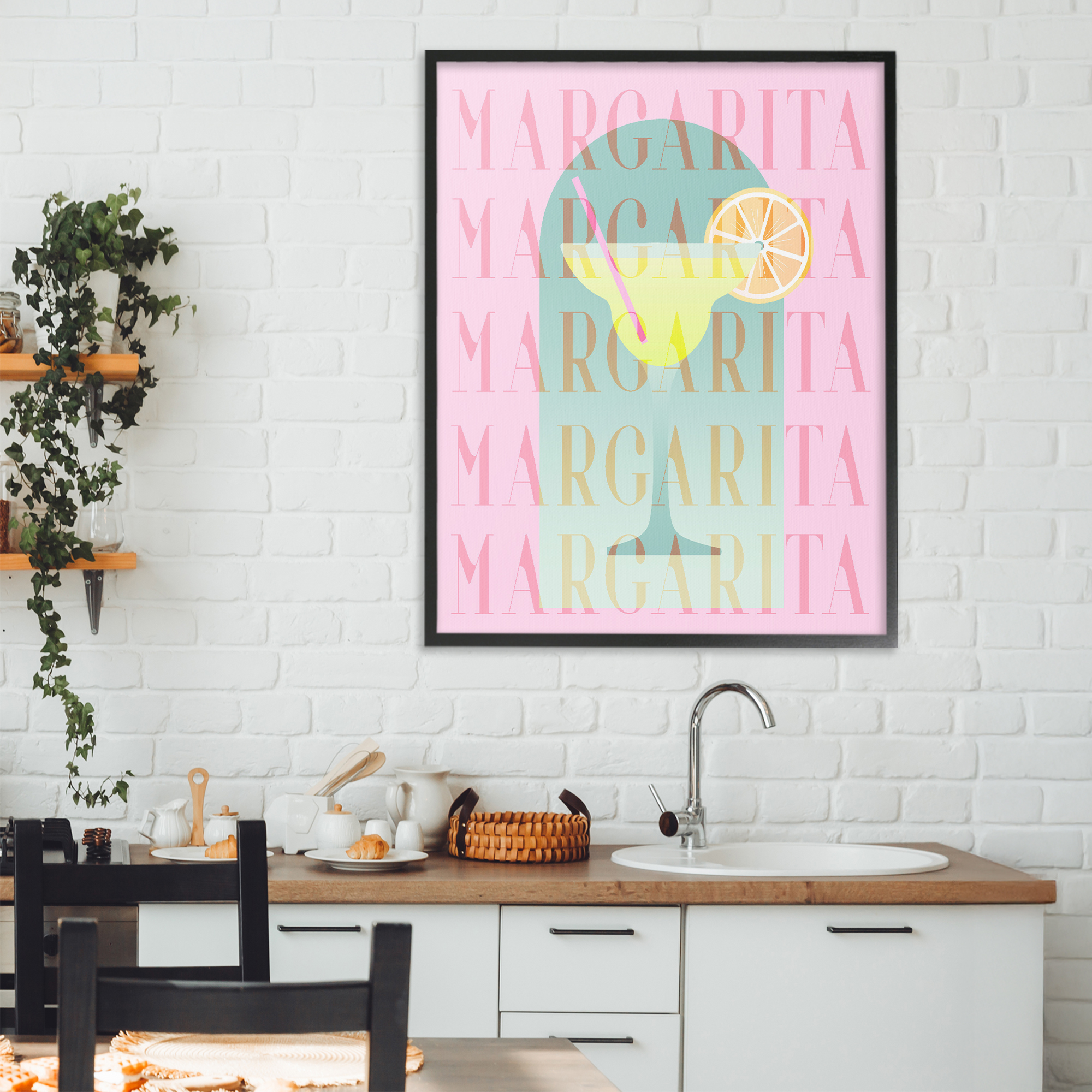 Retro Pastel Margarita Black Framed Giclee Art, design by Lil' Rue