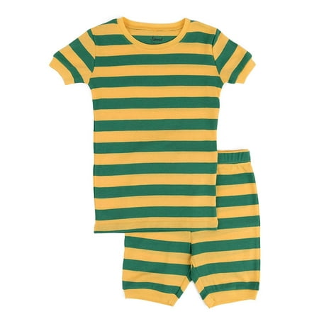 

Leveret Kids Two Piece Cotton Short Pajamas Yellow & Green Stripes 3 Year