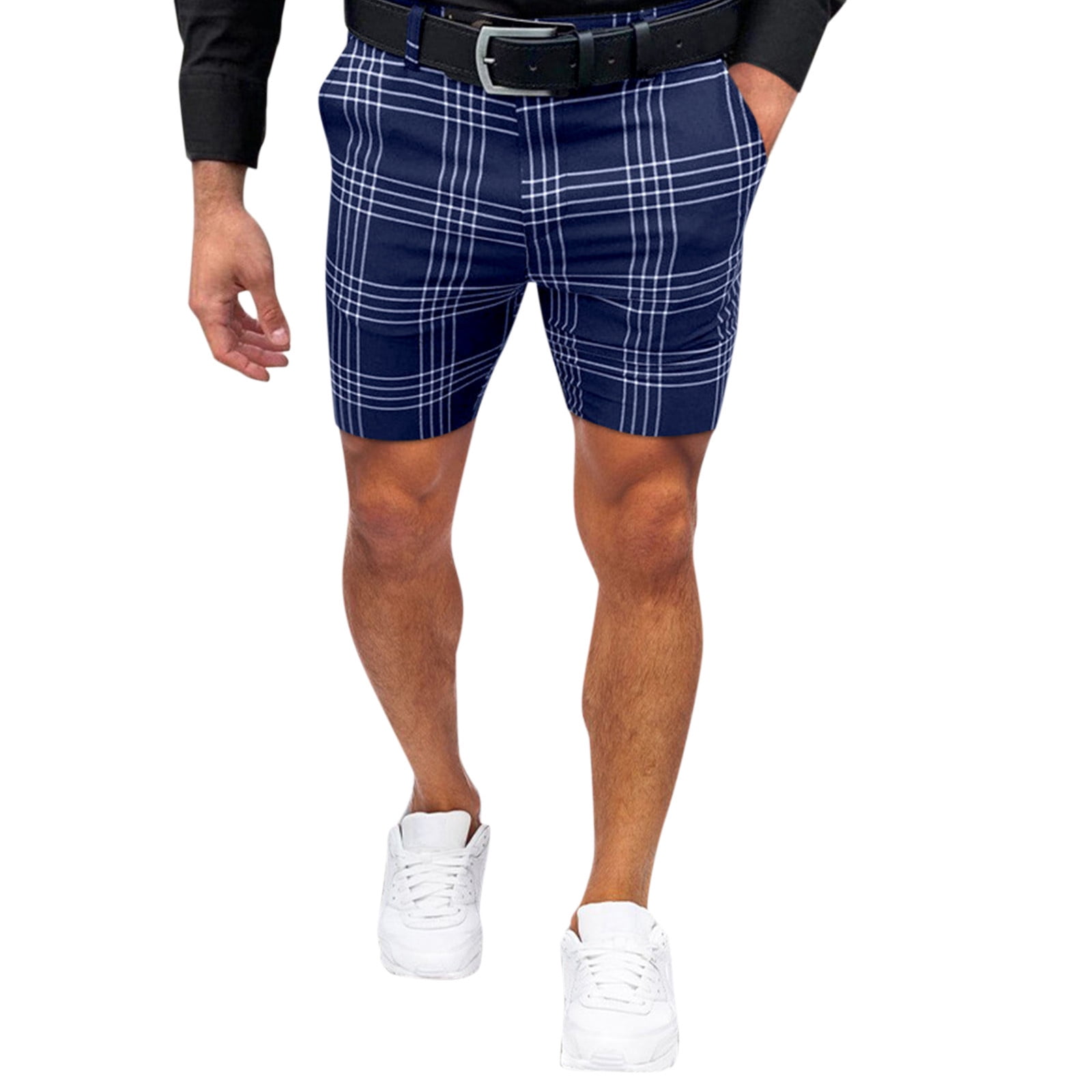 Pxiakgy mens shorts Male Summer Casual Slim Plaid Printed Shorts