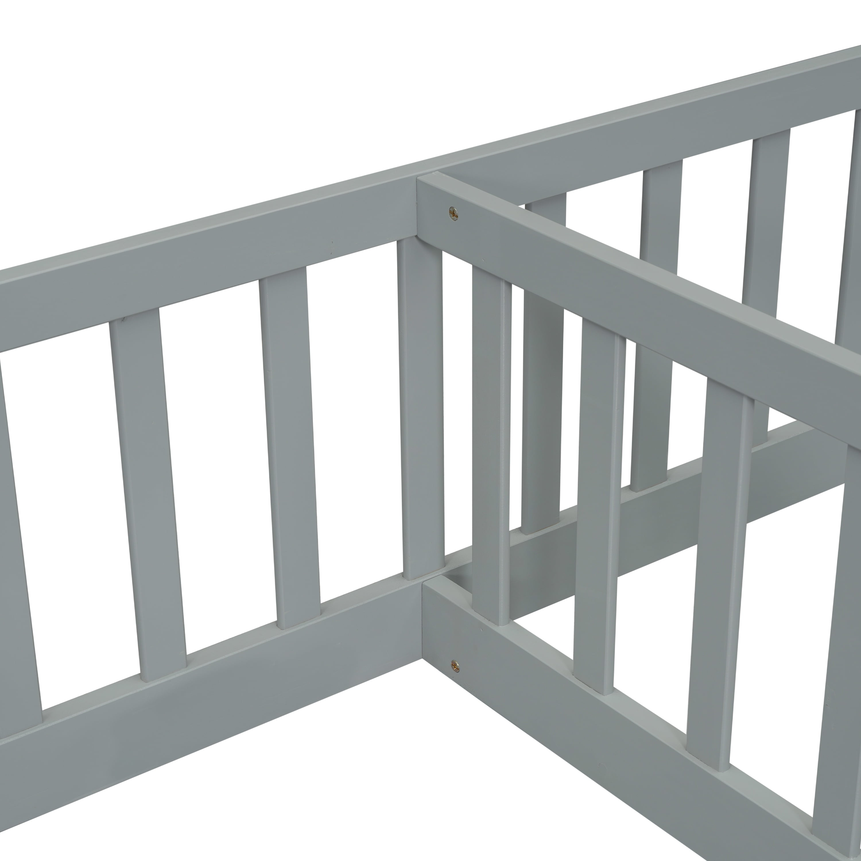 Bellemave Twin Floor Bed for 2, Wood Double Floor Bed with Fence, Two Montessori Bed Side by Side for Bedroom (Gray)