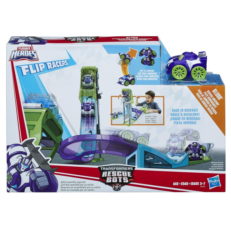 Playskool heroes transformers rescue bots flip racers cheap blurr reverse raceway