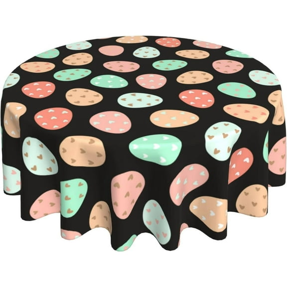 Easter Eggs Tablecloth, Cute Bunny Table Cloth for Party Decoration, Round 60 Inch, Happy Easter Themed Tablecloths for Dinner Kitchen Party Picnic