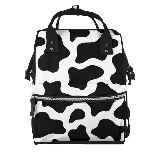 Easygdp Cow Print Black White para Bolsa de Bebé de Gran Capacidad con Múltiples Bolsillos, Bolsa de Pañales para Padres, Bolsa de Viaje Organizada y Elegante