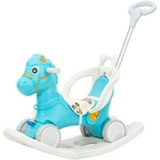 Slide and Rocking Horse New Children's Rocking Horse Trojan Horse Infant Early Education Sliding Music car Male and Female Baby Gifts (Color : Blue 2 in 1)