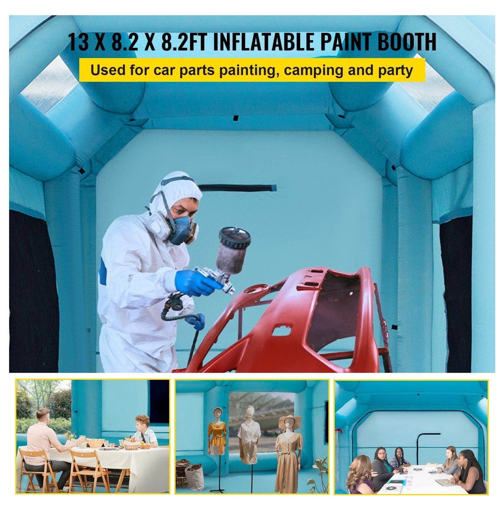 Inflatable Paint Booth 13x8x8ft, Portable Spray Booth Tent w/Filters & Blowers, Car Paint Tent for Auto Body, Motorcycle, DIY Painting Workstation