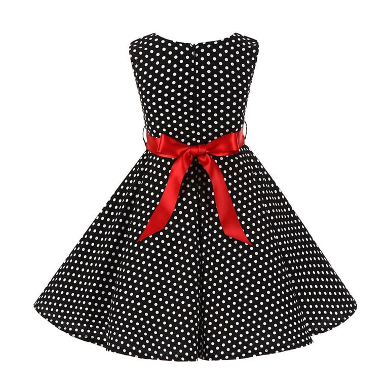 IBTOM CASTLE Kid Girls 50s Polka Dot Swing Dress, Prom Party