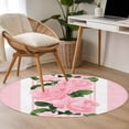 thumbnail image 4 of Pink Roses Round Area Rug 3.3Ft Washable Circle Rugs for Dining Room Table, Valentine's Day Romantic Flowers Green Leaf Stripes Non-Slip Carpet Floor Mats Indoor Outdoor Carpet Runner Home Decor, 4 of 8