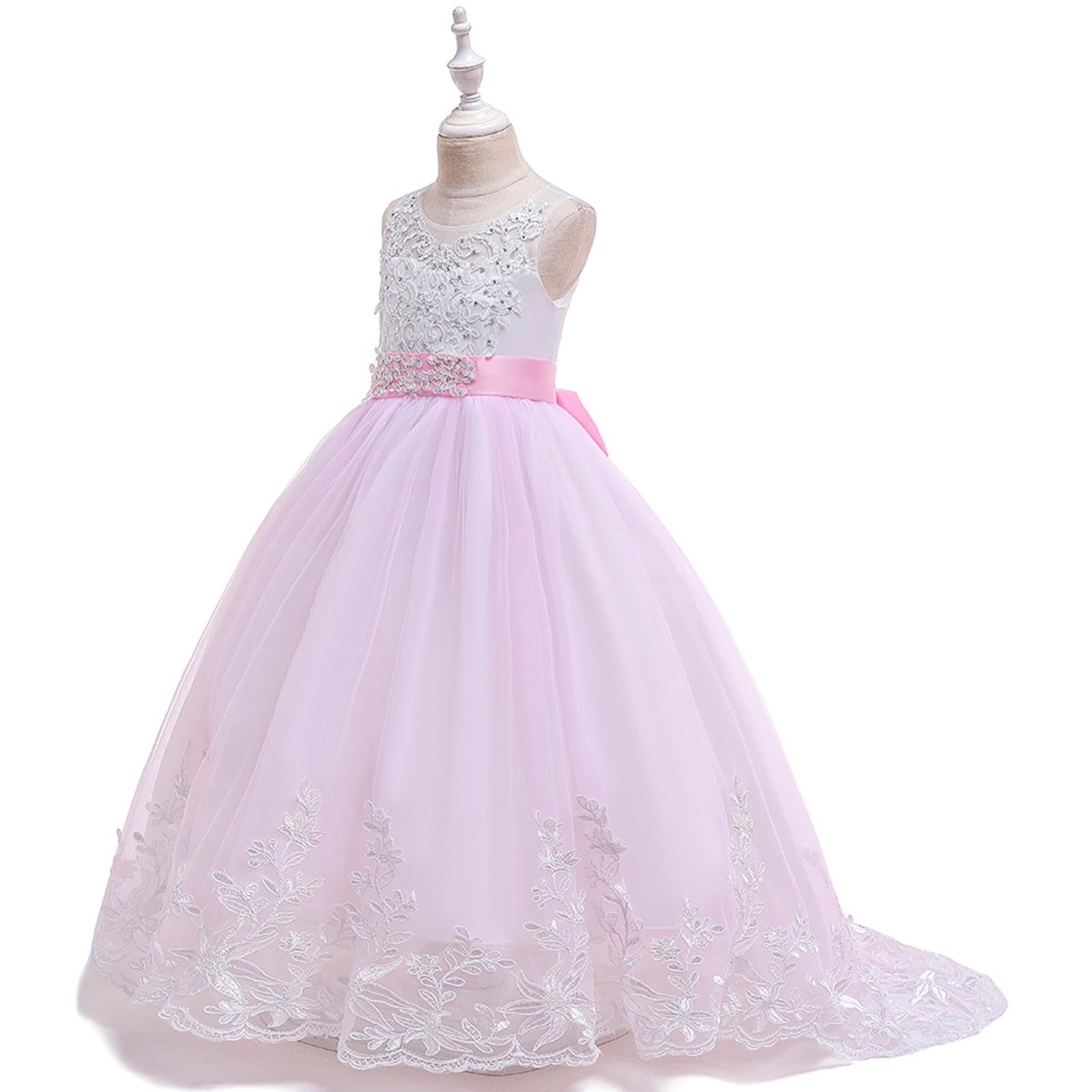 ATOGUTA 4-18 Years Flower Dresses for Girls Tulle Dresses Bridesmaid Wedding Communion Birthday Party Pageant Maxi Prom Gown for Kids Pink