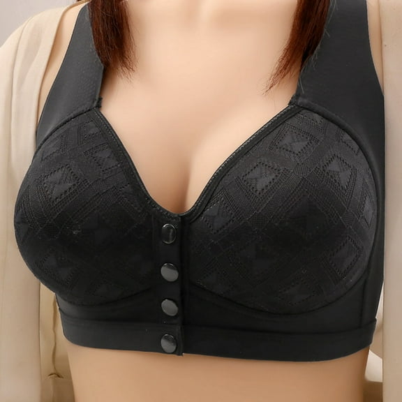 ALLLIST Women's Bras No Underwire Back Smoothing Front Closure Sleep Push up Embroidery Black Bralette Bras for Ladies Size 36-44