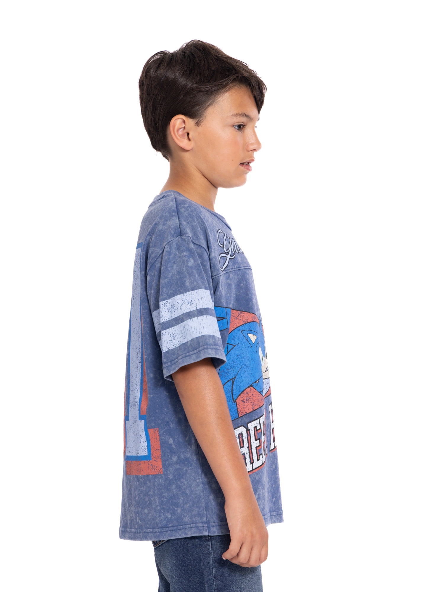 Sonic the Hedgehog Boys Mineral Washed Graphic Football Tee with Short Sleeves, Sizes 4-18