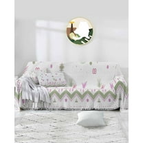 Botanical Boho Sofa Covers for 3 Cushion,Washable Couch Cover for Sectional Sofa Slipcovers with Tassel,Geometric Floral Southwestern Stripe Aztec Grey Loveseat Cover Futon Cover Throw Blanket 71x118