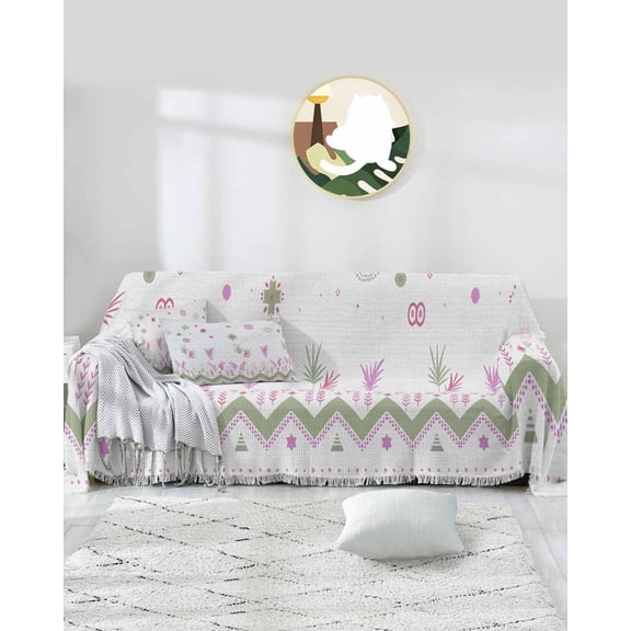 Botanical Boho Sofa Covers for 3 Cushion,Washable Couch Cover for Sectional Sofa Slipcovers with Tassel,Geometric Floral Southwestern Stripe Aztec Grey Loveseat Cover Futon Cover Throw Blanket 71x118