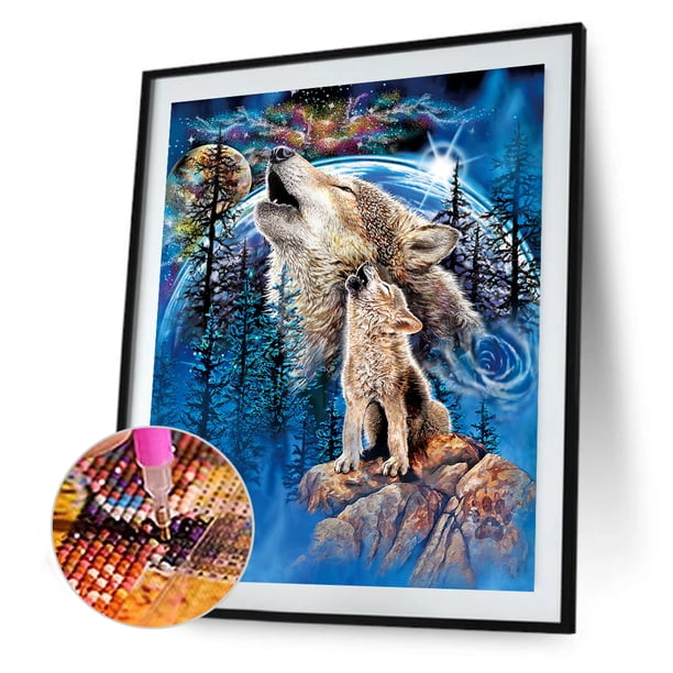 Cuadros Decorativos Pintura de diamante 5D DIY Luna Lobo Kit de imagen de diamantes de imitación de taladro redondo completo Sywqhk Nuevos Originales