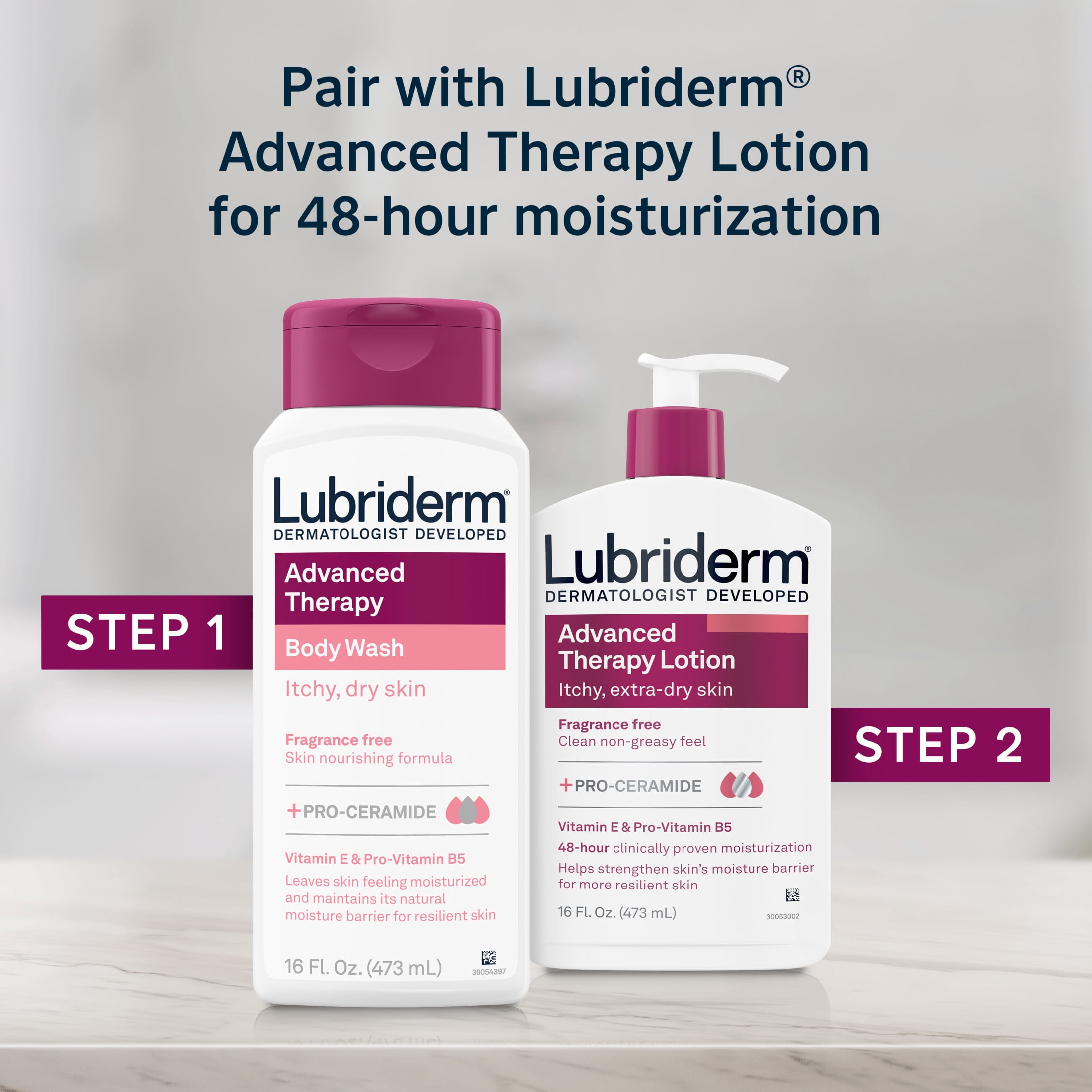 Lubriderm Advanced Therapy Unscented Body Wash, Vitamin E, 16 fl. oz