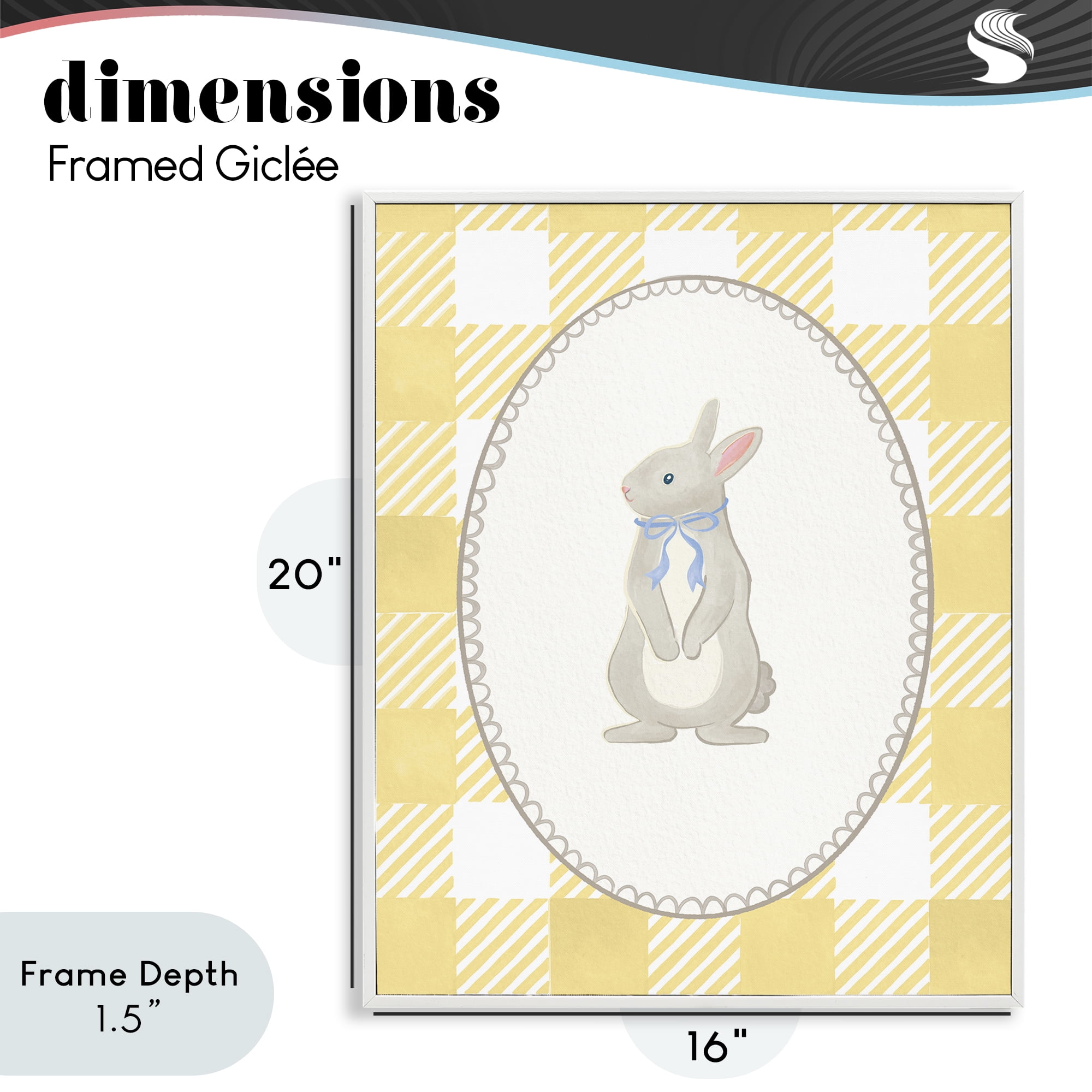 Stupell Industries Little Bunny on Yellow Gingham White Framed Giclee Art, design by The Paper Curator