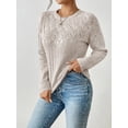 thumbnail image 4 of Women'S Crewneck Long Sleeves Crochet Light-Weight Knit Sweaters for Women Trendy Fall Outfits Apricot L, 4 of 8
