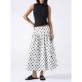 thumbnail image 5 of White Polka Dot A-Line Midi Skirt For Women, Flowing Cotton Skirt With Elastic Waistband, 5 of 8