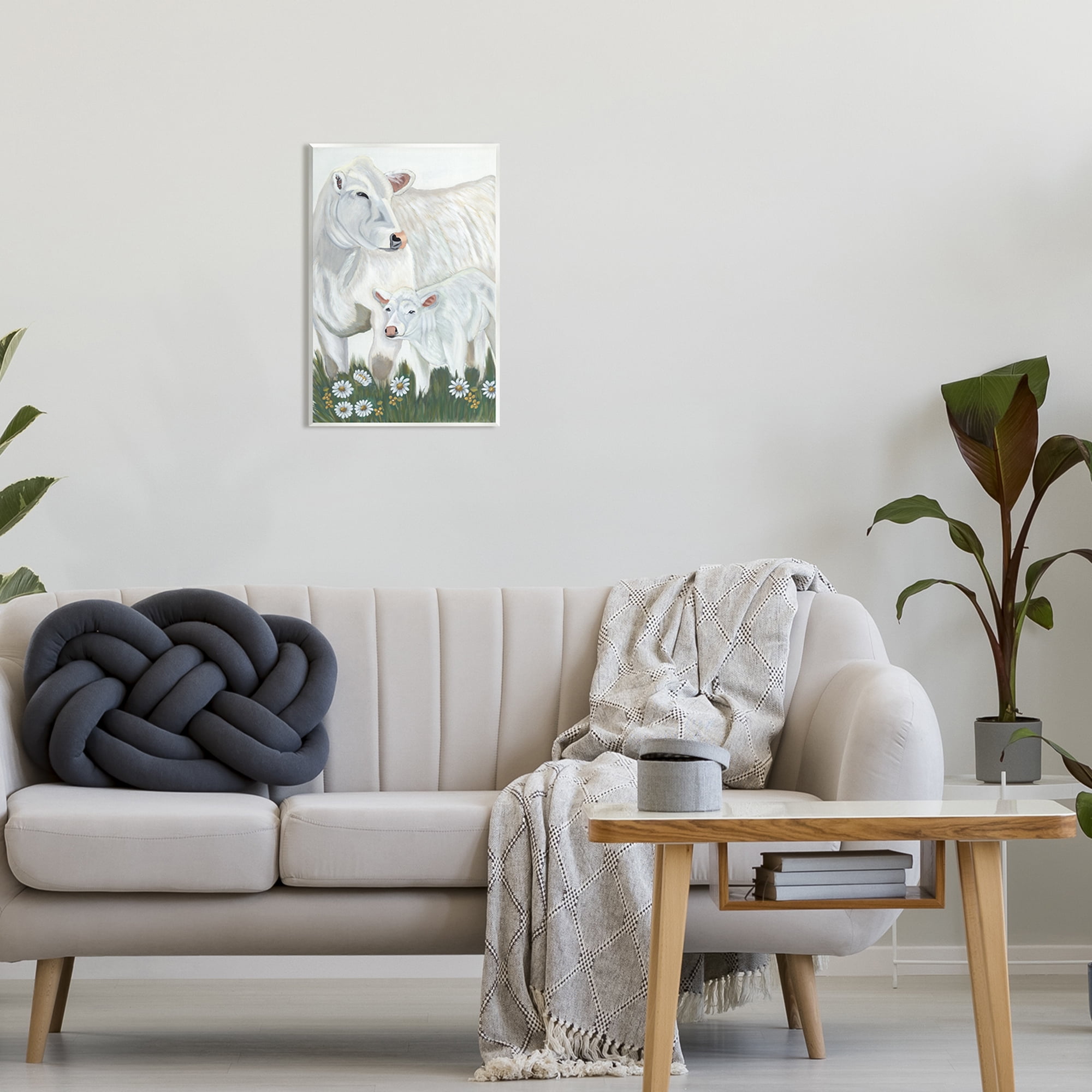 Stupell Industries White Cattle Family Mother Baby Calf Daisy Meadow Painting Unframed Art Print Wall Art, Design by Ashley Justice