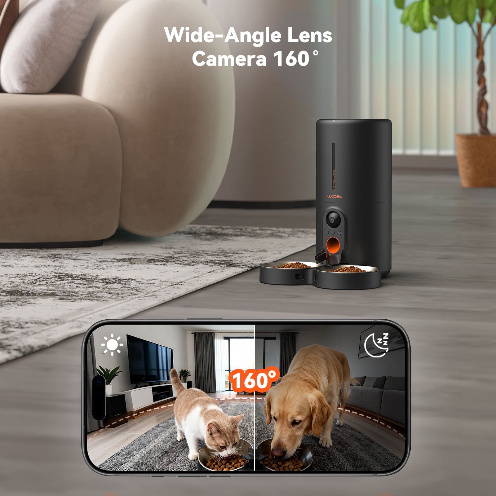 WOPET Automatic Cat Feeder with 1080P Camera 6L WiFi for Two Pets