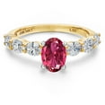 thumbnail image 3 of Gem Stone King 14K Two Tone Gold Pink Tourmaline and Lab Grown Diamond Engagement Ring for Women | 1.75 Cttw | Oval 7X5MM | Gemstone October Birthstone | Size 8, 3 of 6