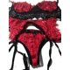 thumbnail image 1 of Conjunto de lencería Sexy de encaje VISgogo para mujer, sujetador sin espalda con realce, Tanga ahuecado y liguero, ropa interior erótica de 3 uds para mujer VISgogo moda, 1 of 2