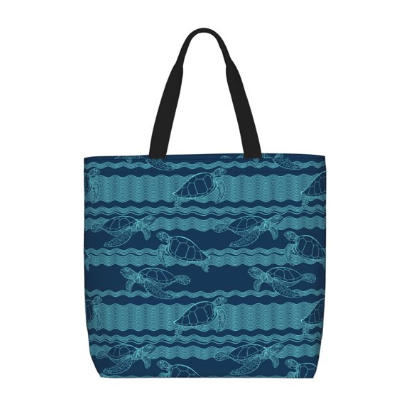 Naloa Turtles and Waves Tote Bag for Women, Foldable Tote Bag With Zipper, Large Shoulder Bag, Top Handle Handbag for Travel, Work, Shopping