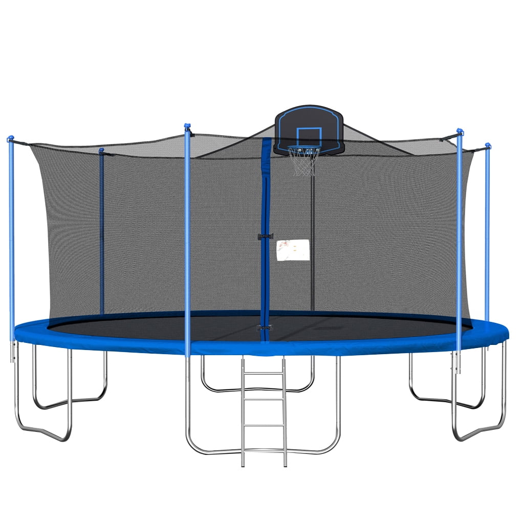 GeweYeeli Trampoline 16ft Round Rebounder with 360° Safety Net & Basketball Goal Kids Bounding Bed for Outdoor