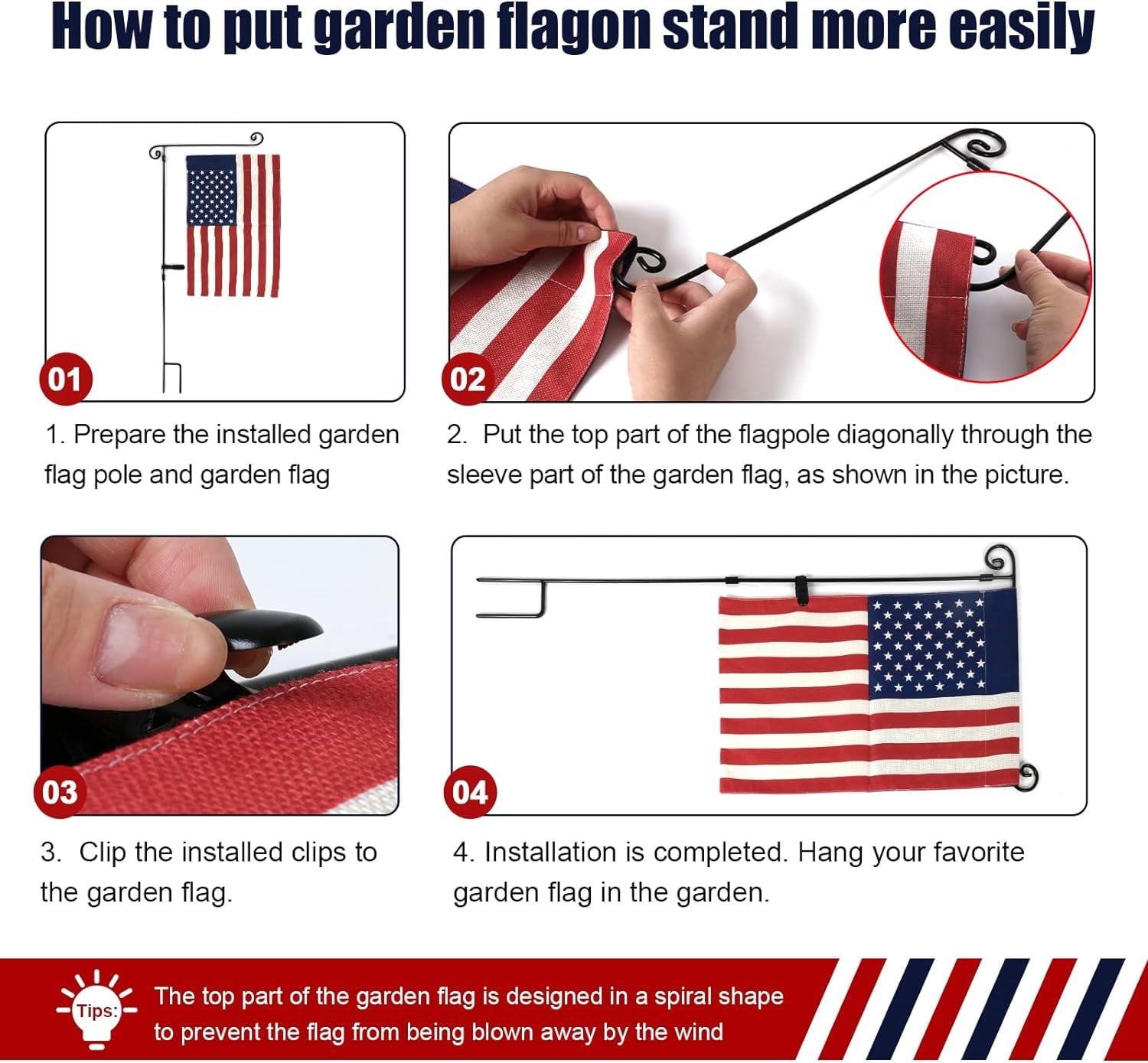 Garden Flag Stand, Yard Flag Holder,Garden Flag Hanger,Banner Pole with one Tiger Clip,Fall Decor for Outdoor Garden Lawn（2 Pack）
