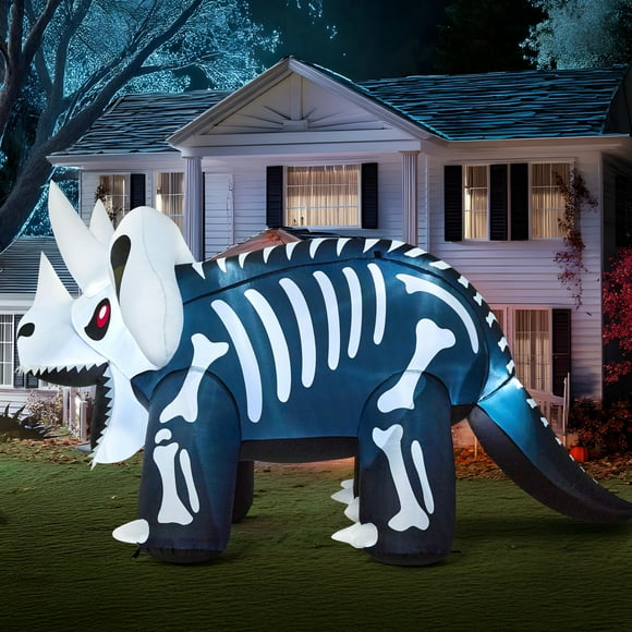 Joiedomi Décorations Gonflables d'Halloween de 8 Pieds de Long, Décorations de Jardin Gonflables d'Halloween, Dinosaure Squelette Gonflable avec LED Intégrées pour Décoration de Pelouse et Jardin
