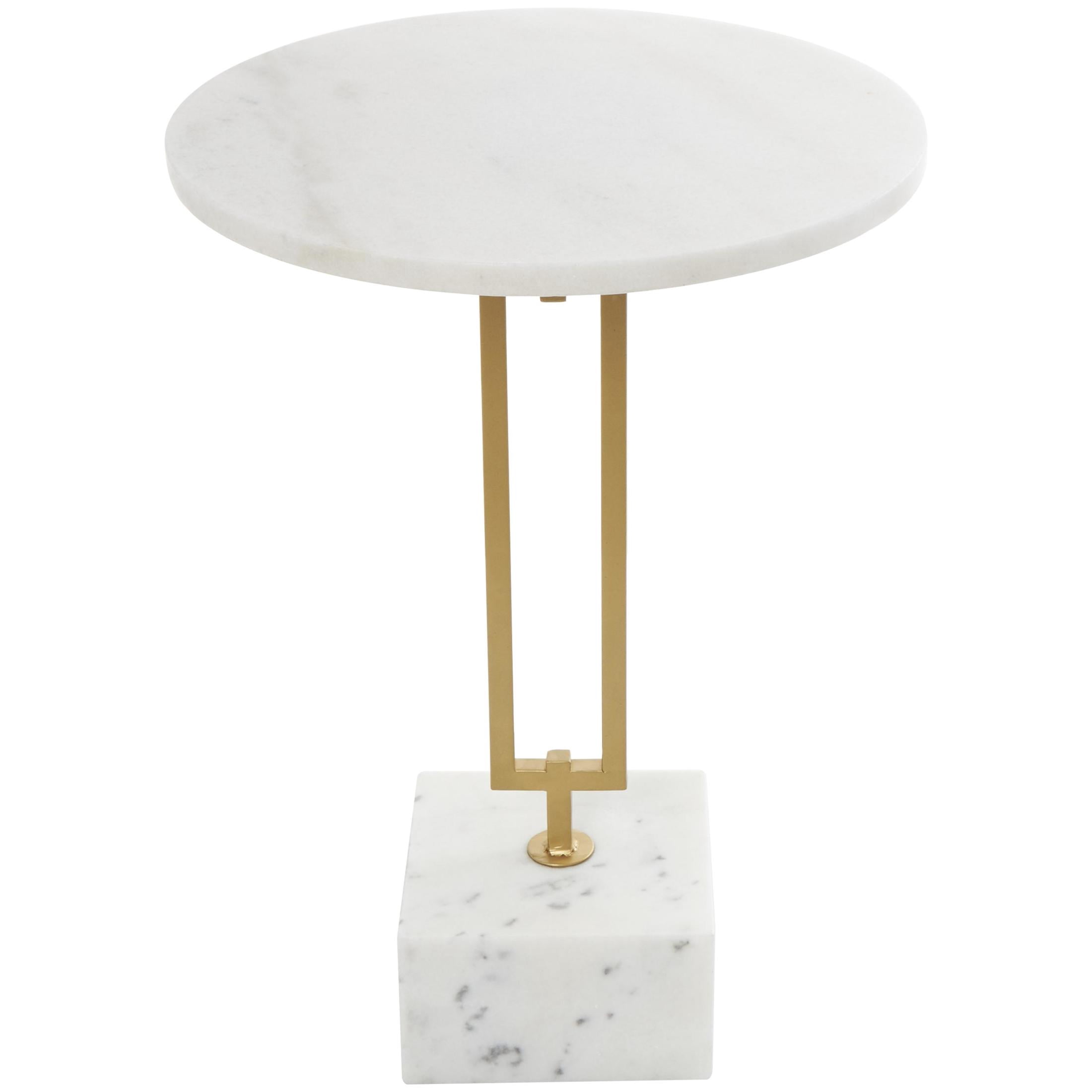 DecMode 16" x 23" White Marble Geometric Accent Table with Gold Metal Rectangular Stand, 1-Piece