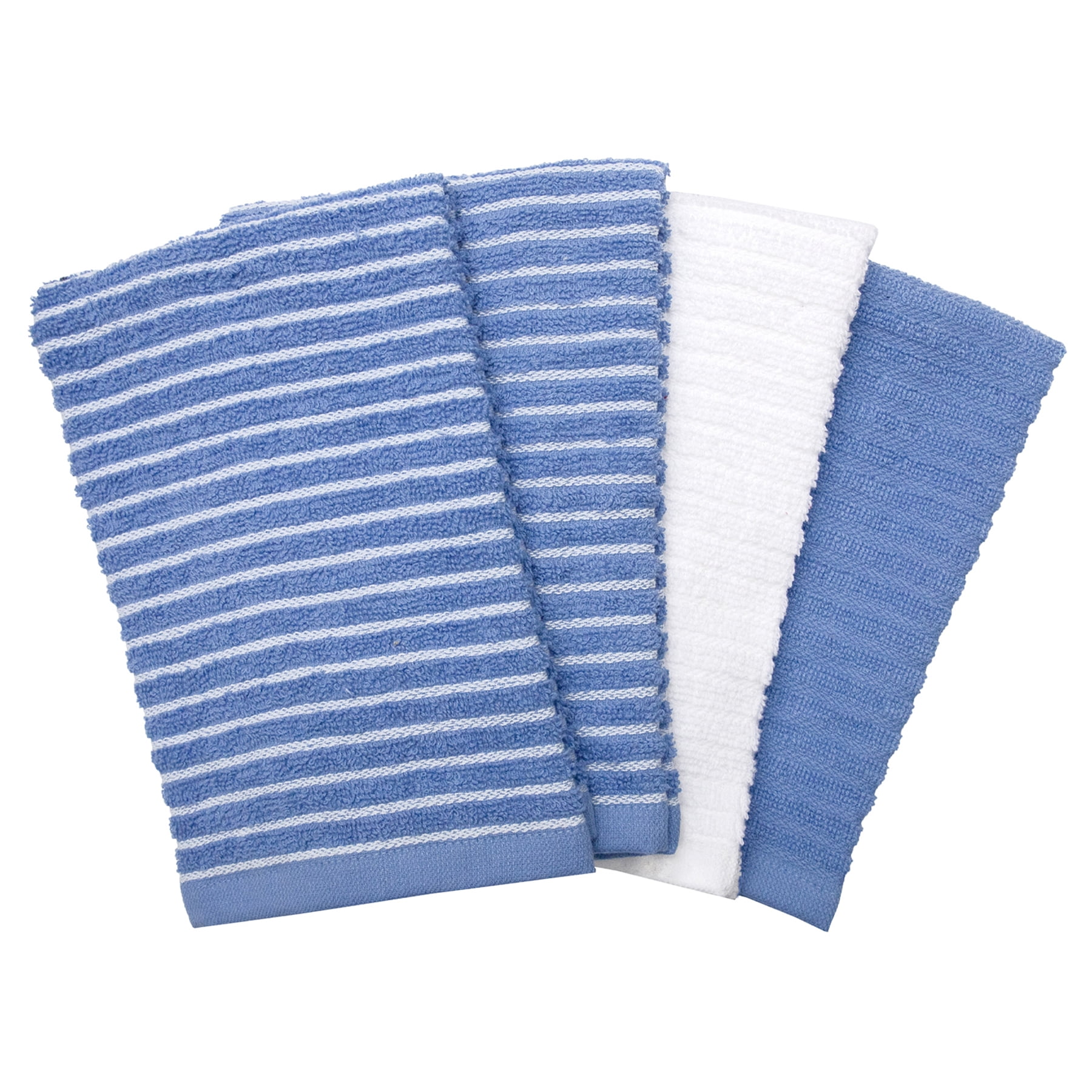 RITZ Cotton Terry Horizontal Stripe Bar Mop Kitchen Towel Set, 4-Pack, Light Blue, 16” x 18”
